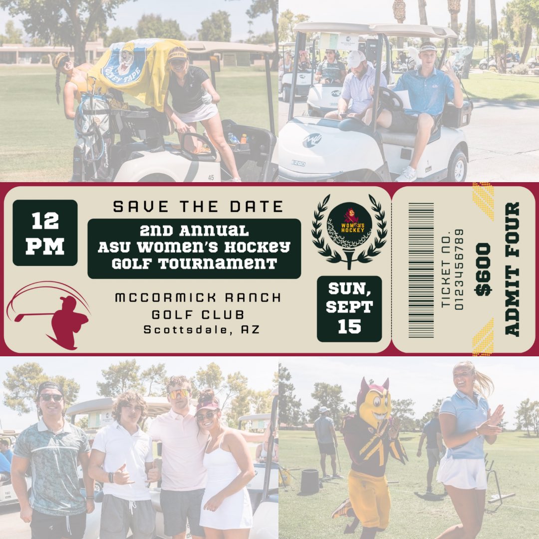 WomensHockeyASU's tweet photo. Save the date ‼️ On Sunday, September 15th, we will be hosting our 2nd annual Golf Tournament with all proceeds supporting ASU Women’s Hockey on their run to the 2025 National Tournament! More information, registration, and sponsor information coming soon. 

🔱 | #bringtheheat https://t.co/xlUrHLo4rc