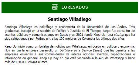 CPolUniandes's tweet photo. 🎓El #egresado de la semana es #SantiagoVilladiego politólogo (@CPolUniandes) y economista (@EconomiaUAndes). Tras graduarse, trabajó en la sección de Política y Justicia de @ELTIEMPO. Luego fue consultor de asuntos públicos y comunicaciones en #Dattis.
#UniandinoSiempre 💛🖤 https://t.co/pWdtjaHXPc