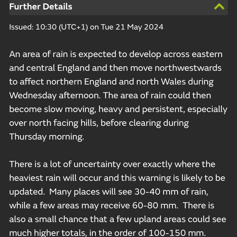 ⚠️ The @metoffice have issued a warning for heavy rain expected tomorrow.