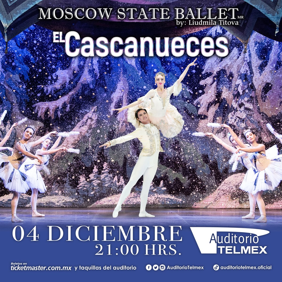 ¡El Moscow State Ballet regresa al Auditorio TELMEX con 'El Cascanueces'! ¡No te pierdas de este increíble clásico! 🤩 📅 04 Diciembre | 🕗 21:00 hrs 🎫 Boletos a la venta a partir de hoy 21 de mayo en Ticketmaster y taquilla del Auditorio TELMEX sin cargo por servicio.