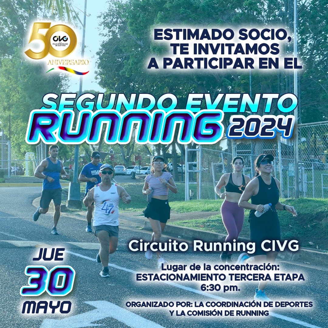 🏃‍♂️ ¡Segundo evento Running 2024! 🏃‍♀️

La Coordinación de Deportes, conjuntamente con la Comisión Running, invita a nuestros Socios y a sus invitados a la Segunda Actividad Running que tendrá lugar el próximo 30 de mayo a las 6:30 AM en el circuito CIVG.
_

#CIVG #Running #Pzo