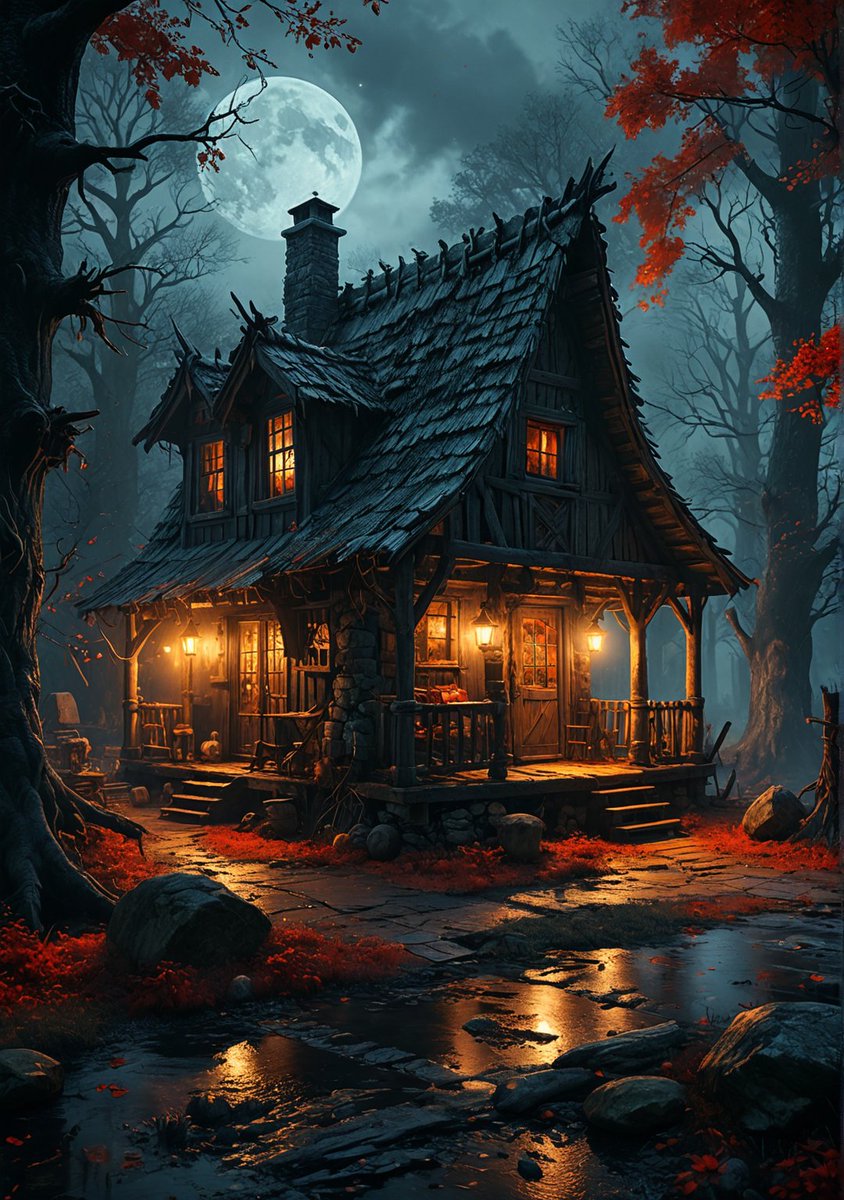 Dark beauty in the cursed woods 🌑🏚️✨ ✫ ━━⋆⋅⋆━━✫ Let me know if you liked it! 💙 Follow ➠ @mainguardstudio ✫ ━━⋆⋅⋆━━ ✫ #landscapeart #conceptartist #darknessintolight #AI美 #bloodmoon #haunted #nature撮影会 #horror #cursed #stablediffusion #MidjourneyAI