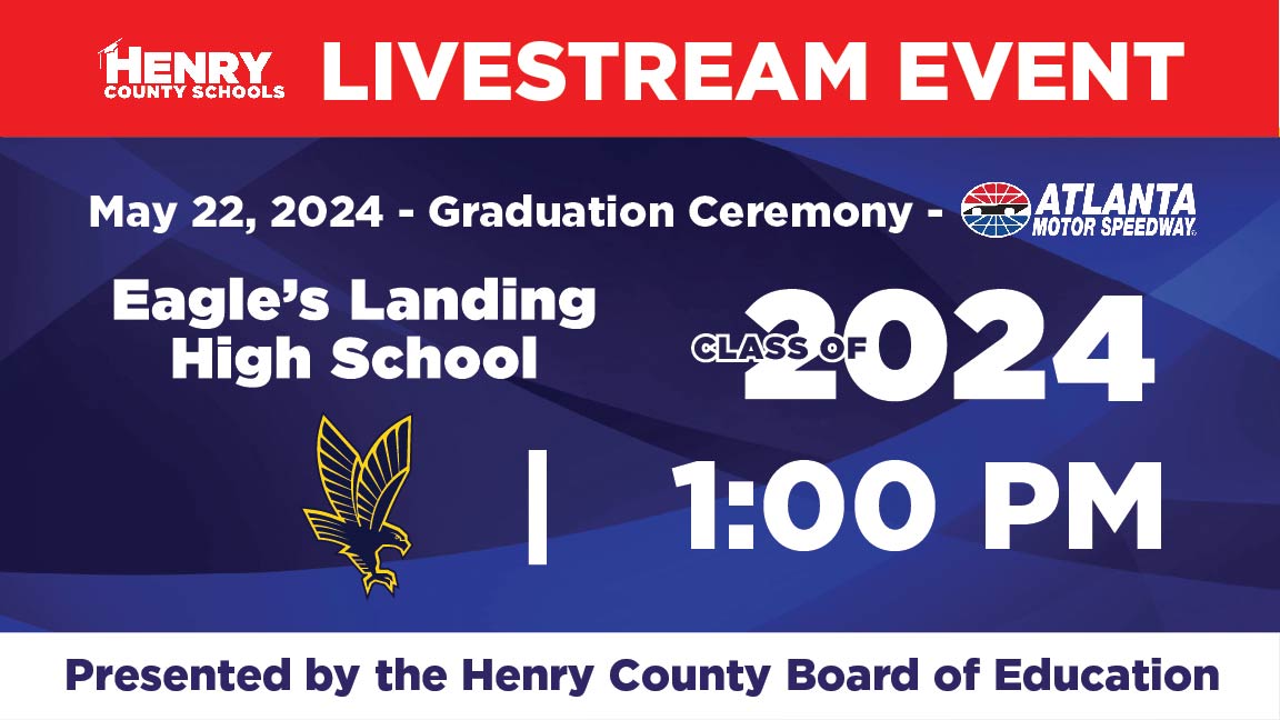 Eagle's Landing High School continues HCS graduation season at Atlanta Motor Speedway on Wednesday at 1 p.m. For those unable to celebrate the Class of 2024 in person, follow along via livestream at the link below. 📷: youtube.com/watch?v=jEJRnI… #WinningforKids #HenryProud