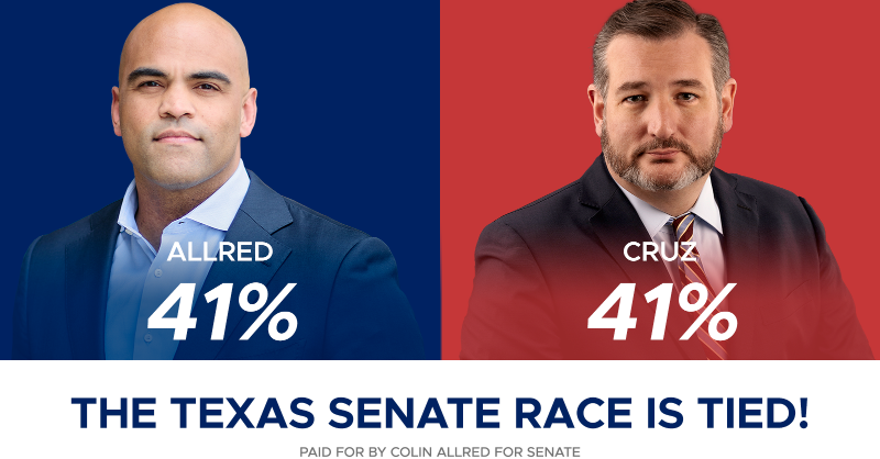 ColinAllredTX's tweet photo. Is there anything I can say to get you to chip in $5?
 
What if I told you Ted Cruz won by just 2.6% in 2018? Or that CNN says he's the most vulnerable GOP Senator in the country?
 
How about this: We're officially TIED in the polls. Would you give just $5 to help me pull ahead?