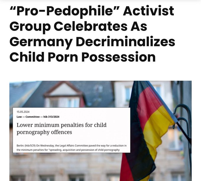 You can now go to jaiI in Germany for a longer period of time for your social media posts than for child p**n. The German activist group is also trying to lower the age of consent to 12 in Germany.