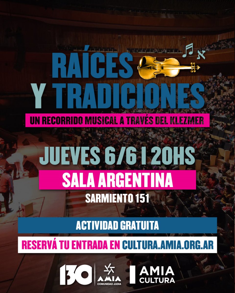 🎼Últimas entradas disponibles para este concierto imperdible. En el marco de los 130 años de nuestra institución, te invitamos a disfrutar de un recorrido musical maravilloso. Toda la información ingresando acá 👉cultura.amia.org.ar/eventos/raices…