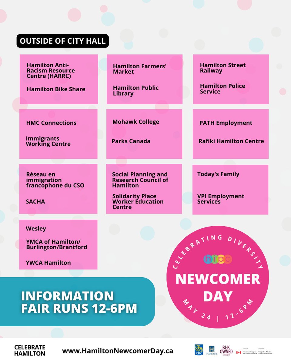 🌟 Discover amazing services and connect with great organizations at the Information Fair 🤝running 12-6PM at #HamiltonNewcomerDay. See you Friday!

Explore some of the organizations participating ⬇
