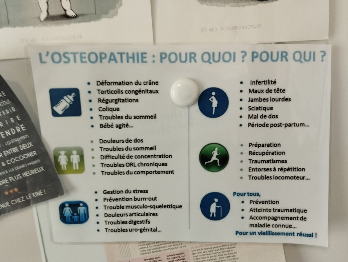 #Ostéopathie : L'exercice illégal de la médecine en images avec les pseudo motifs de consultation.
A les croire, cela soigne et soulage presque tout. C'est MAGIQUE !
Photos prises dans un salle d'attente partagée par des kinés, infirmier/ères D.E., etc.
#charlatans
Poke @o_d_e_c