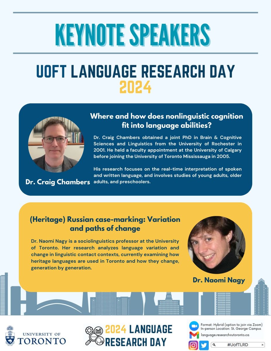 UofT #LanguageResearchDay2024 is coming up!

We have TWO amazing keynote speakers lined up for this year's event. ⬇️⬇️

Register to attend in person or online at the link below!

June 3rd 2024 - 500 University Ave.

register.oxfordabstracts.com/event/50815?pr…