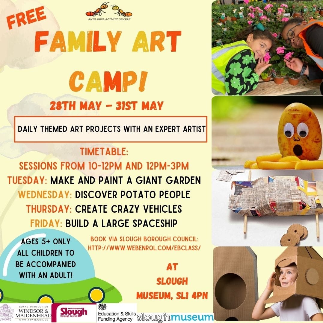 Only a week until the Family Art Camp by @AntzKidz at Slough Museum. The sessions are free (!) and to book - just click on webenroll.com/ebclass/ @SloughCouncil