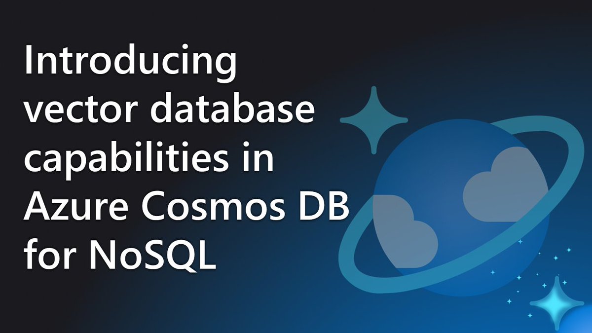 Introducing vector database capabilities in Azure Cosmos DB for NoSQL We are excited to announce that the integrated vector database capabilities in Azure Cosmos DB for NoSQL is now available in preview! More: devblogs.microsoft.com/cosmosdb/intro…