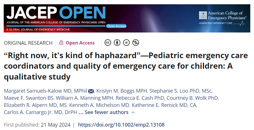 🚨Out today in @JACEPOpen !! 🚨 Work led by @m_e_s_k and our social emergency medicine team from @MassGenBrigham on pediatric emergency care coordinators. Open access link below. onlinelibrary.wiley.com/doi/10.1002/em…