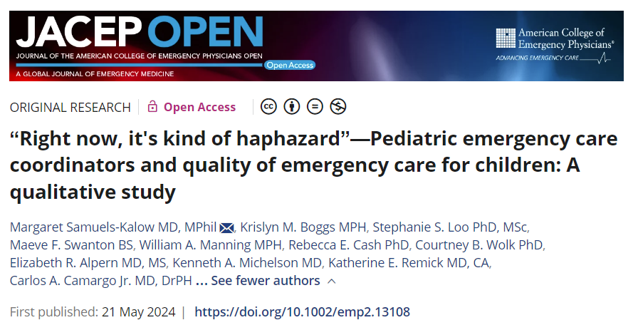 Stephanie Loo, PhD, MSc (@stephanieloophd) on Twitter photo 🚨Out today in <a href="/JACEPOpen/">JACEP Open</a> !! 🚨
Work led by <a href="/m_e_s_k/">Maggie Samuels-Kalow</a> and our social emergency medicine team from <a href="/MassGenBrigham/">Mass General Brigham</a> on pediatric emergency care coordinators.
Open access link below.
onlinelibrary.wiley.com/doi/10.1002/em… 🚨Out today in <a href="/JACEPOpen/">JACEP Open</a> !! 🚨
Work led by <a href="/m_e_s_k/">Maggie Samuels-Kalow</a> and our social emergency medicine team from <a href="/MassGenBrigham/">Mass General Brigham</a> on pediatric emergency care coordinators.
Open access link below.
onlinelibrary.wiley.com/doi/10.1002/em…