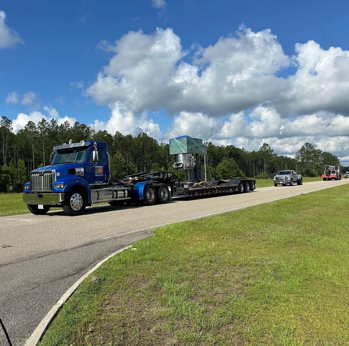 Mixer on the move. Today’s a big day - 200 gallon mixer convoy en route to its forever home at our NASA Stennis Area 9 production facility for final installation!
