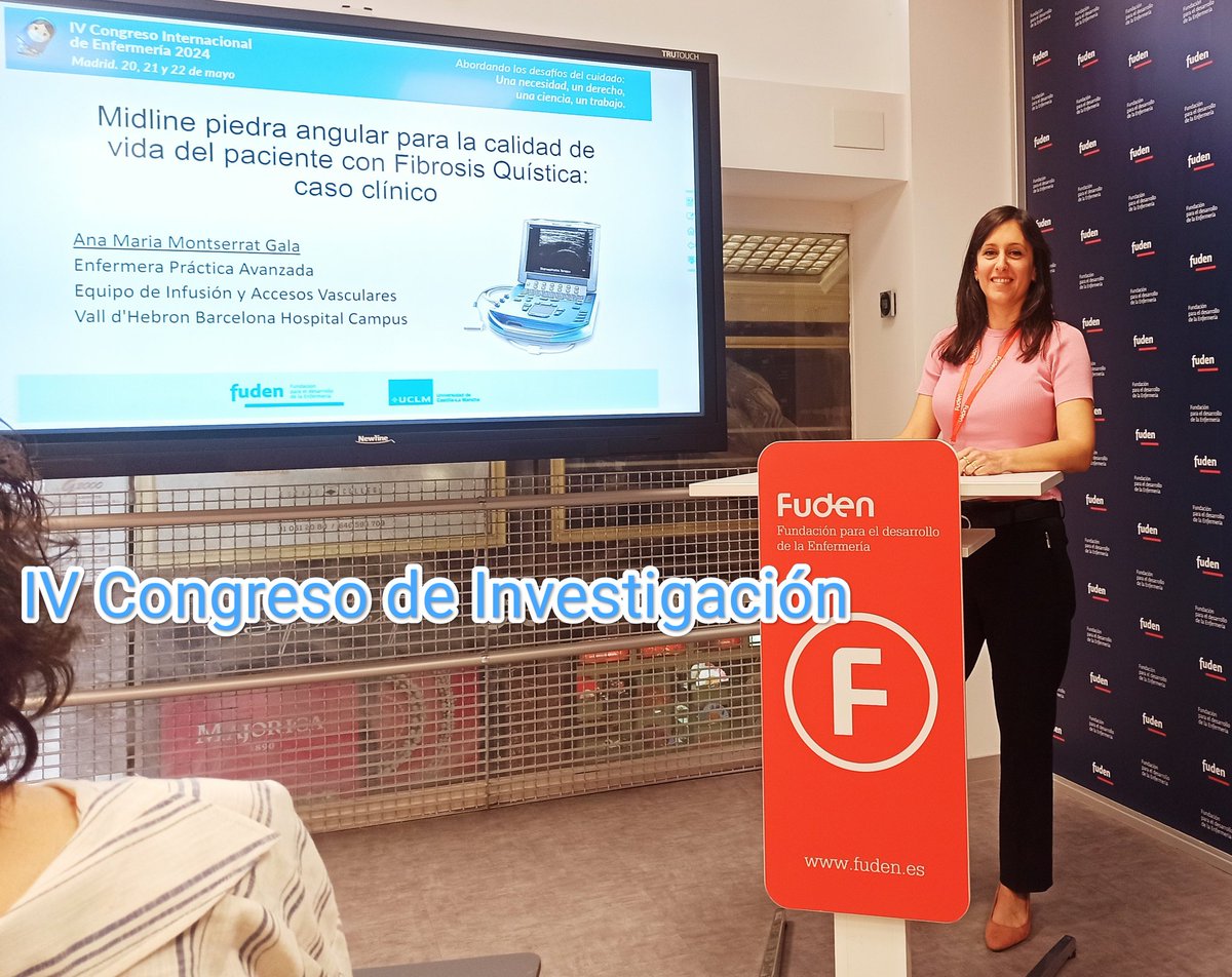 #CONGRESOFUDEN2024 #Investigación #FibrosisQuística #AccesosVasculares #HospitalVallHebron La canalización del midline permite administrar el tratamiento de antibiótico en el domicilio del paciente con Fibrosis Quística con un solo dispositivo de acceso vascular en 4 semanas.