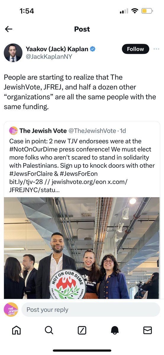 Well yes, what part of “@TheJewishVote is the electoral arm of @JFREJNYC” did you not understand?