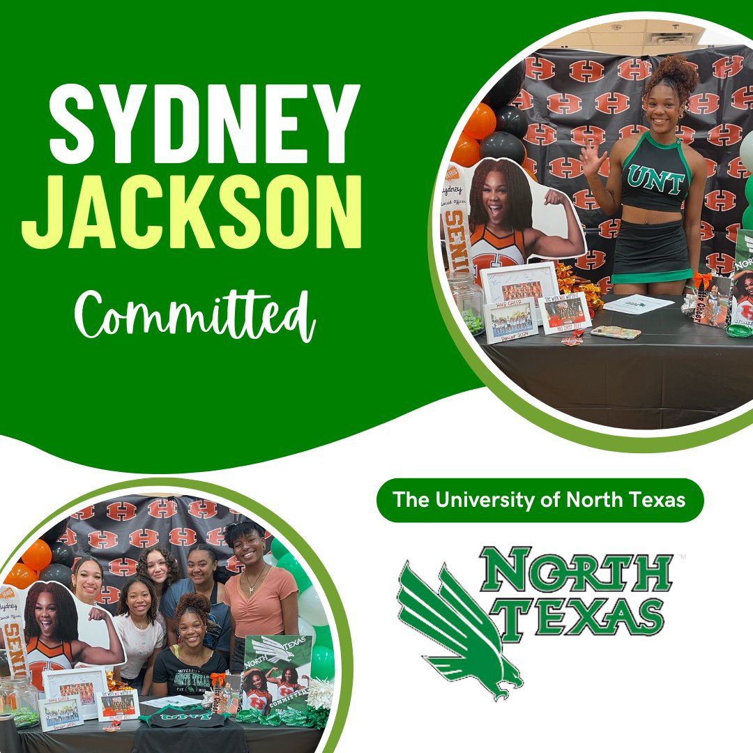 Congratulations to Sydney Jackson for signing to cheer at The University of North Texas this fall! We are so proud of you! 💚 #huttocheer #northtexascheer #hipponation #family