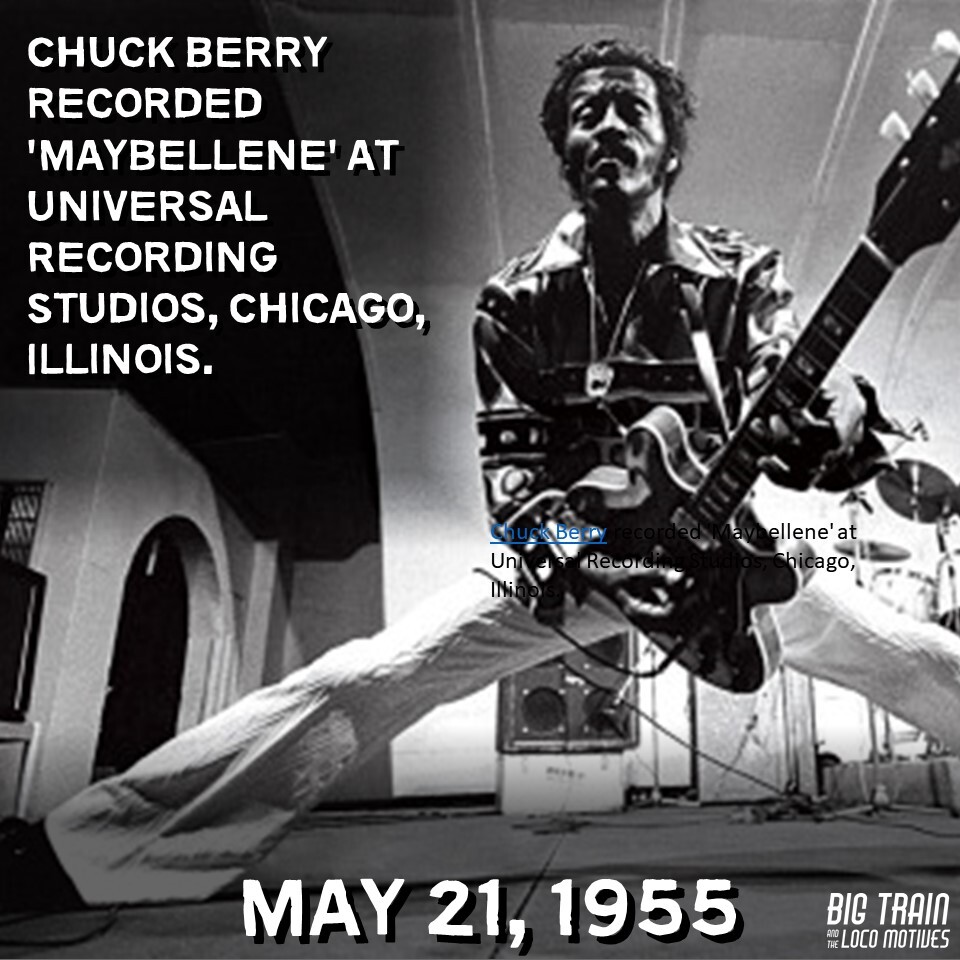 HEY LOCO FANS - On this day in 1955 Chuck Berry recorded 'Maybellene' at Universal Recording Studios, Chicago, Illinois. The song adapted in part from the Western swing fiddle tune 'Ida Red'. #Blues #BluesMusic #BluesMusician #BluesGuitar #BigTrainBlues #BluesHistory #ChuckBerry