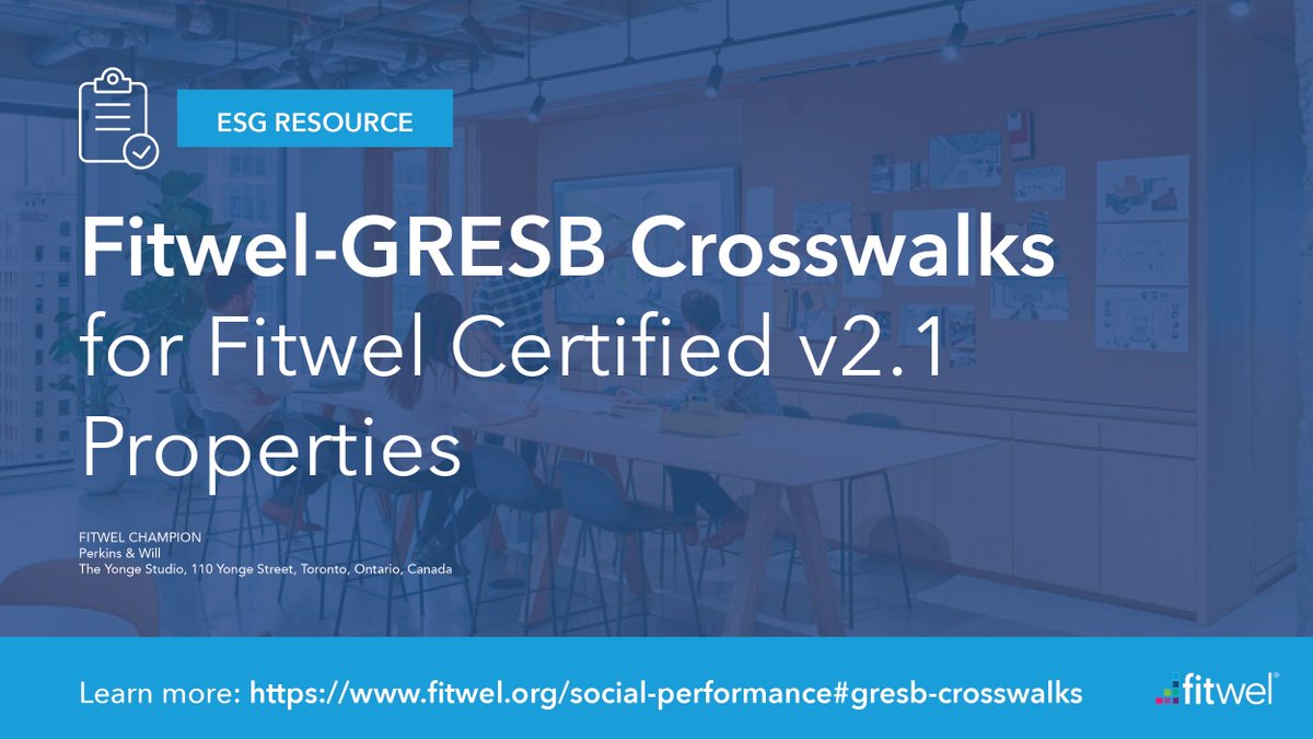 Our free #ESG resource for workplace properties can support your assessment! The Fitwel-@GRESB Crosswalk is a tool that cross-identifies Fitwel's v2.1 #BuildingHealth strategies with industry-leading ESG framework GRESB Real Estate Assessment. Download: ow.ly/x3aG50RnZGs
