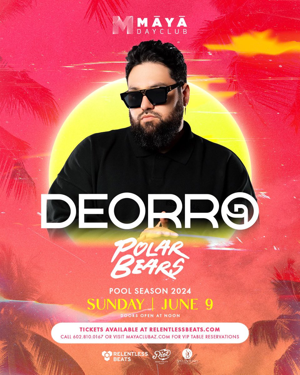 #JustAnnounced- Things are getting spicy at Maya on 6.9 as @Deorro brings the party poolside with support from @polarbearsdj 🌶️🔥 Enter for your chance to win a ticket to come dance below!

1. RT
2. Tag 5 friends + comment ‘WE’RE GOING’
3. Must follow @RelentlessBeats