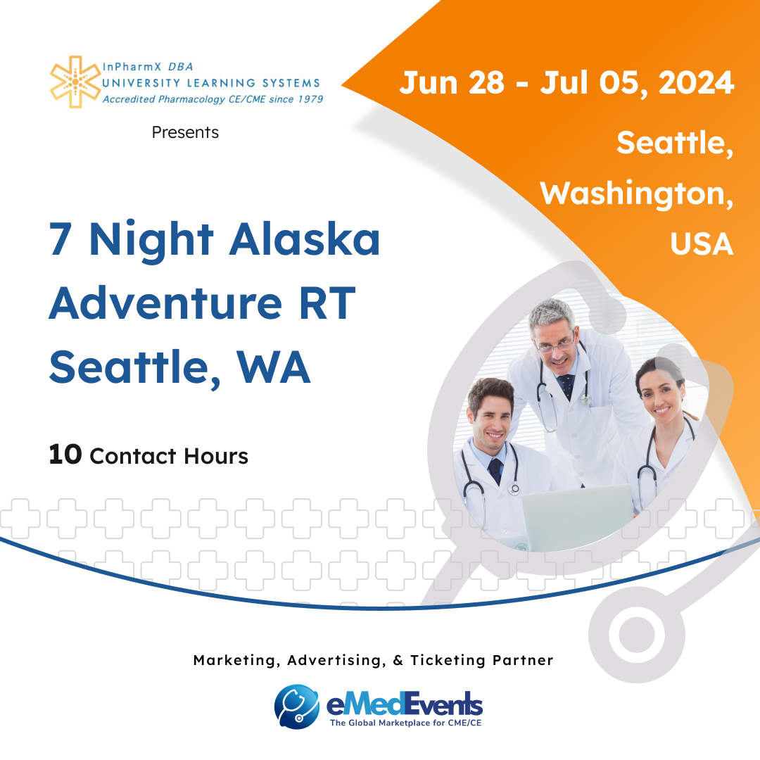 Join the 7 Night Alaska Adventure RT Seattle, WA organized by University Learning Systems (ULS) from Jun 28 - Jul 05, 2024, aboard the stunning Ovation of the Seas in Seattle, WA - bit.ly/4dHUBI9 #inpersonevent #Physician #Nursing #Alaska #MedicalEducation #eMedEvents