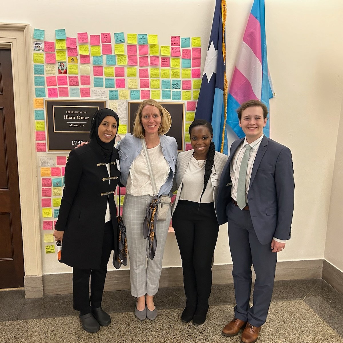 Outside Rep. @Ilhan's office, ready to advocate for policies that address med student debt, improve vaccination uptake & dismantle barriers to #primarycare for patients. #FMAS2024 #MAFPAdvocacy