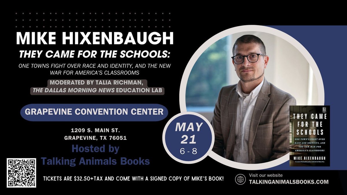 Still time/space to join us in Grapevine tonight! Tickets come with a copy of “They Came for the Schools.” Order here: talkinganimalsbooks.com/products/they-…