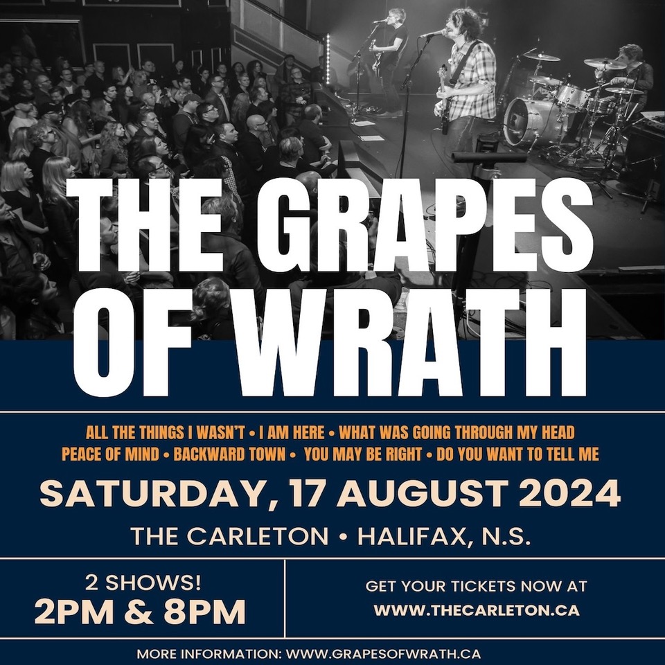 Just Announced! The Grapes Of Wrath are playing TWO SHOWS at The Carleton on SATURDAY, August 17th. Tickets on sale now at: thecarleton.ca #TheGrapesOfWrath #liveatthecarleton #downtownhalifax
