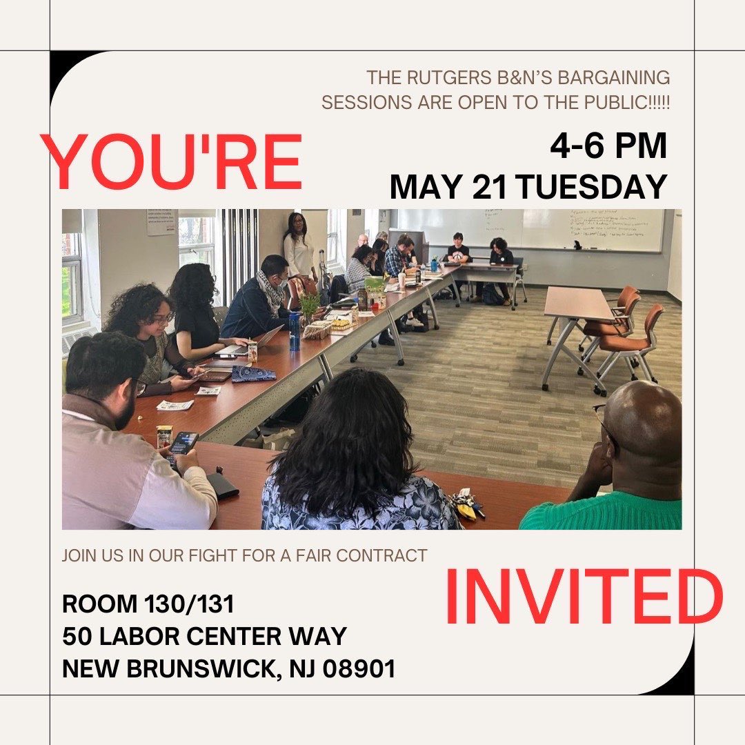 Join <a href="/RUBookshopUnion/">Rutgers NB Bookstore Union</a> today from 4-6PM in their open bargaining session!
