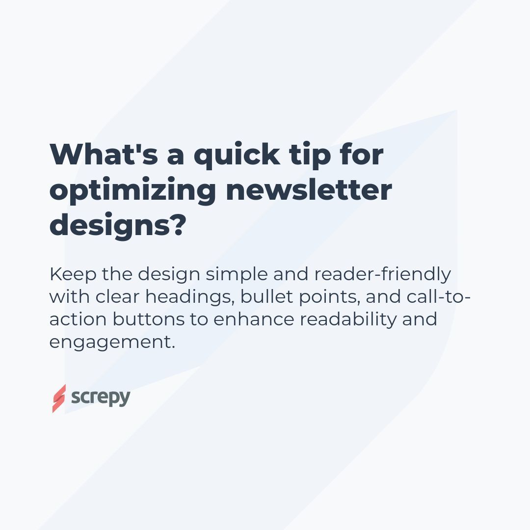 _screpy's tweet image. What&apos;s a quick tip for optimizing newsletter designs?

#NewsletterDesign #EmailMarketing #DigitalMarketing #DesignTips #Marketing