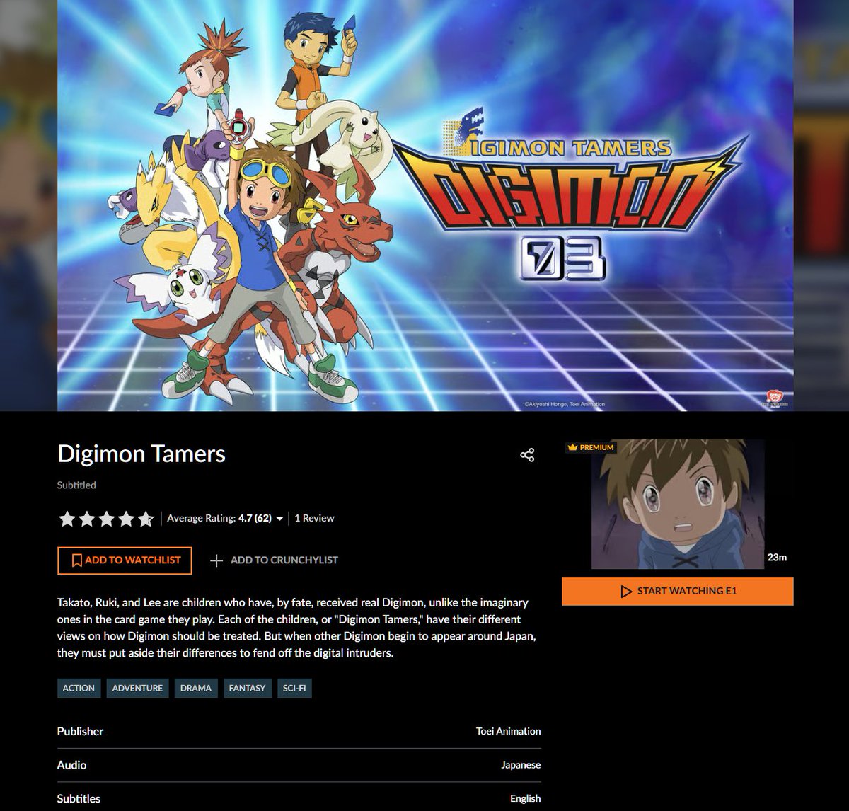 Digimon Tamers is streaming subtitled on Crunchyroll in Europe! This is roughly 3 years since Adventure and 02 were added, with Frontier having gone up last week.

Link w/ more below!