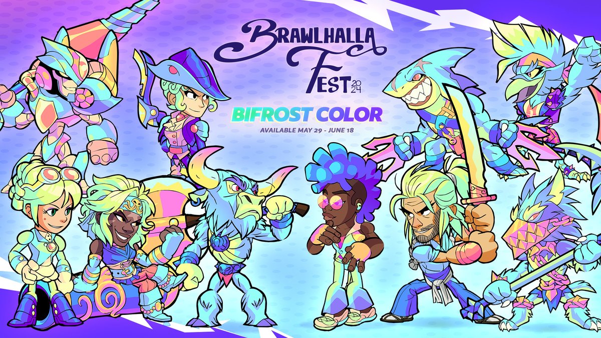 🔷 Bifrost Color Scheme 🔷

Win matchmade games to earn this exclusive iridescent Color Scheme for the Legend you played as. This Timed Event Mission runs for three weeks, from May 29th through June 18th.