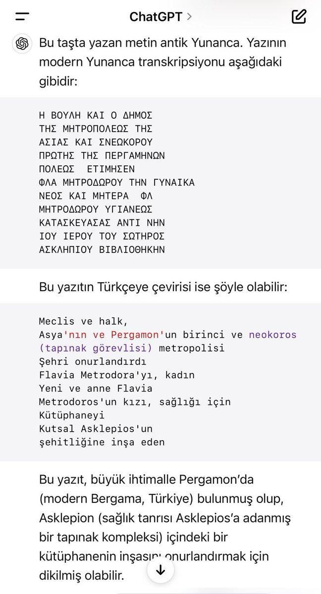 İzmir'de bir kişi, Asklepion tapınağında Antik Yunan dilindeki yazıtın üstünde ne yazdığını merak edip ChatGPT'ye sordu.