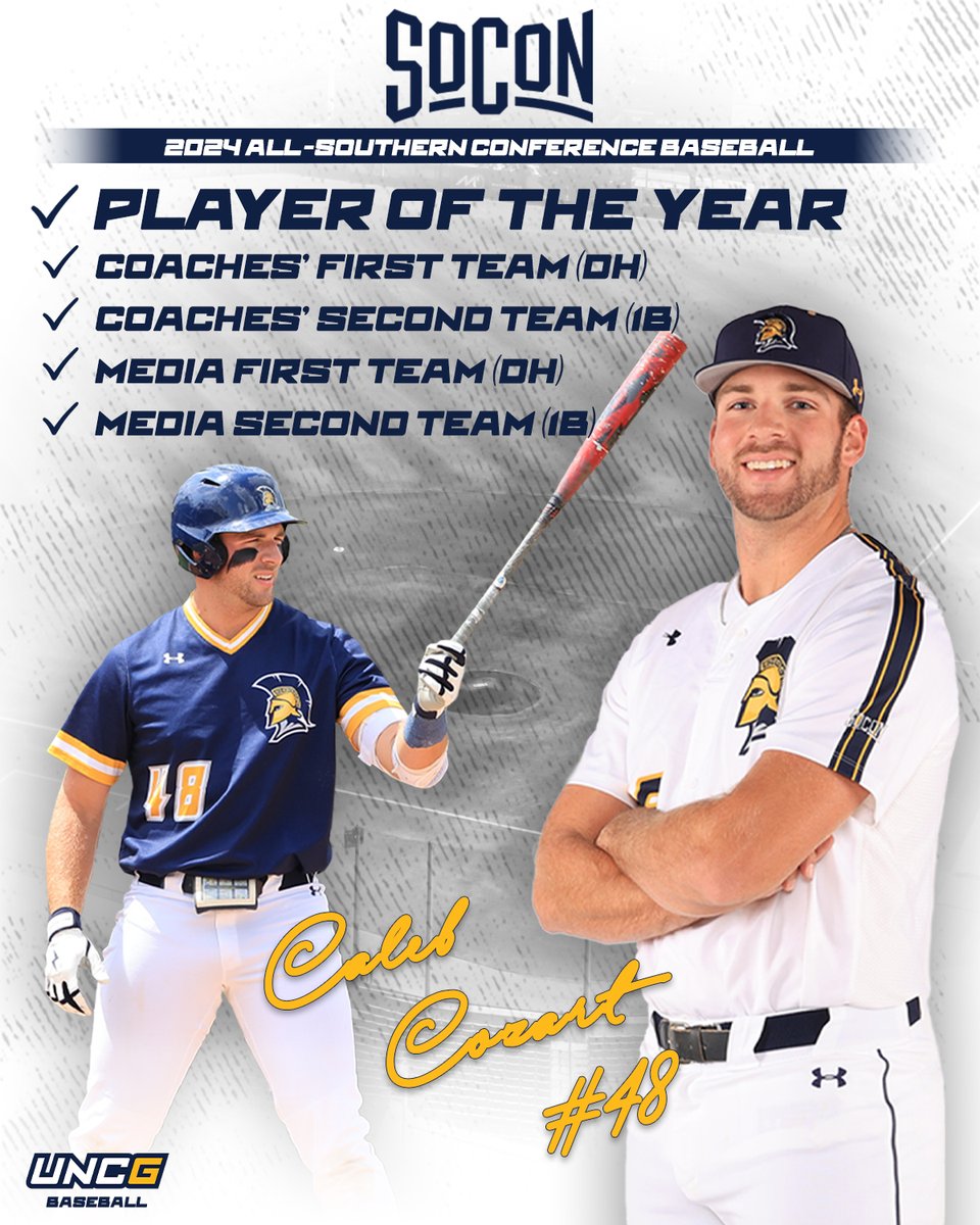 UNCGBaseball's tweet photo. Caleb Cozart earns not 1, not 2 but 5โฃ honors this postseason including the
2024 SoCon Player of the Year!
#letsgoG https://t.co/MH4yBv6KPA
