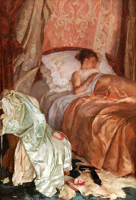 🎨Fabio Cipolla (1852-1935) Young Woman Sleeping in an Interior (1878)