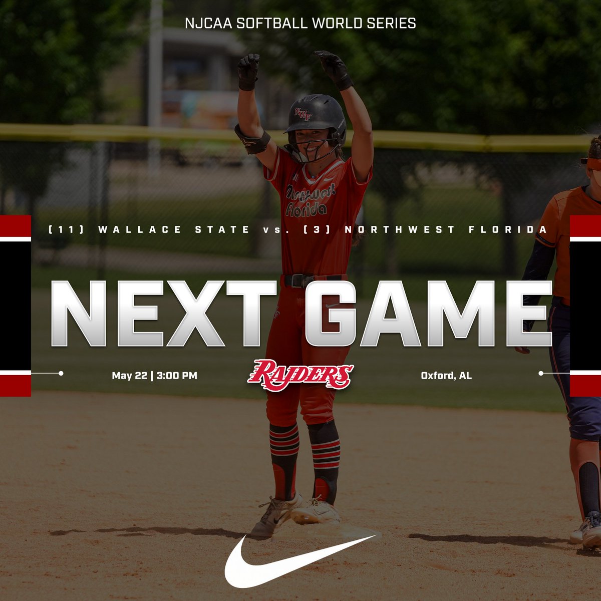 Back at it tomorrow afternoon!
 
🆚 (11) Wallace State 
🗓️ Wednesday, May 22
📍 Oxford, AL
⏰ 3:00 PM
🏟️ Choccolocco Park

#GoRaiders #SoundTheSiren