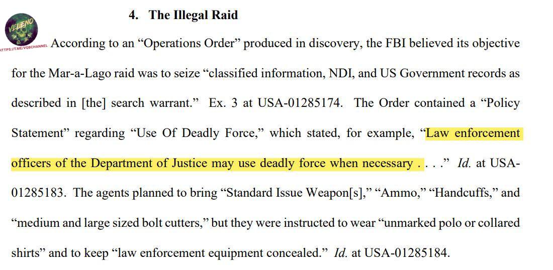 #VQBChannel 🇺🇸 FBI: LICENZA DI UCCIDERE TRUMP E LA SUA FAMIGLIA È incredibile quello che è uscito dalla pubblicazione dei documenti riguardanti l’illegale irruzione dell’#FBI a #Mar-A-Lago. il #Dipartimento_di_Giustizia di #Joe_Biden, nel loro #raid illegale e incostituzionale