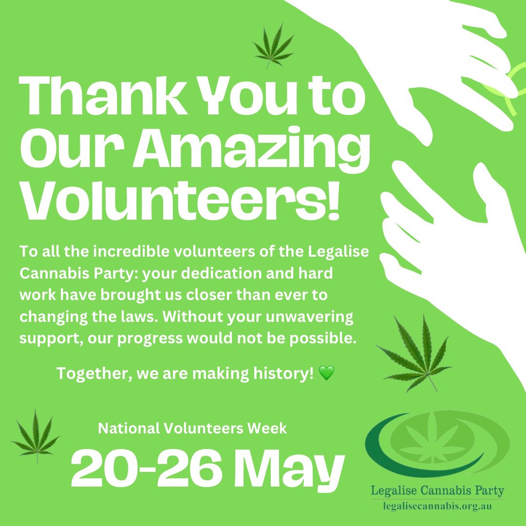 As we celebrate National Volunteers Week from 20-26 May, we want to give a special shoutout to each one of you. 

#ThankYou 
#VolunteersRock #LegaliseCannabis #NationalVolunteersWeek #CommunitySupport #MakingHistory