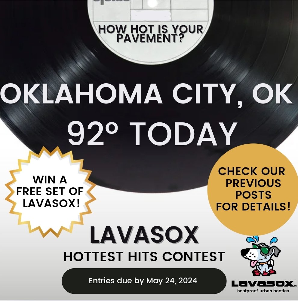 Do you live in or around Oklahoma City, OK? ☀️ HOW HOT IS YOUR PAVEMENT? 🥵 The temperature on your pavement could win you a free set of Lavasox! 🐾 🔥 Record the HOTTEST HIT and WIN a FREE set of Lavasox! 🔥 Can you record the hottest hit? Grab your temperature gun.