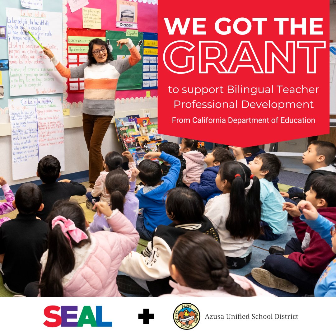 SEAL - Sobrato Early Academic Language (@sealedequity) on Twitter photo SEAL + <a href="/AzusaUnifiedSD/">Azusa Unified SD</a> received a #BilingualTeacher Professional Development Program grant! This helps meet the growing need in CA, where 60% of children 0-5 speak a language other than English at home. Thanks to <a href="/AsmMuratsuchi/">Asm. Al Muratsuchi</a> + <a href="/CalTog/">Californians Together</a> for supporting w/ #AB1127. SEAL + <a href="/AzusaUnifiedSD/">Azusa Unified SD</a> received a #BilingualTeacher Professional Development Program grant! This helps meet the growing need in CA, where 60% of children 0-5 speak a language other than English at home. Thanks to <a href="/AsmMuratsuchi/">Asm. Al Muratsuchi</a> + <a href="/CalTog/">Californians Together</a> for supporting w/ #AB1127.