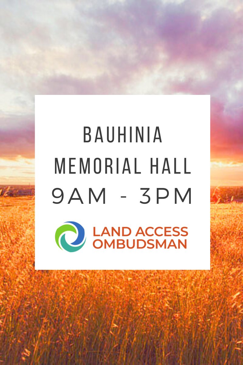 Hello Springsure,

We’re happy to make it here and get the opportunity to see you all!

We will be at the Bauhinia Memorial Hall from 9.00 – 3.00pm.

Drop in if you have a Conduct and Compensation Agreement or Make Good Arrangement and would like to chat.