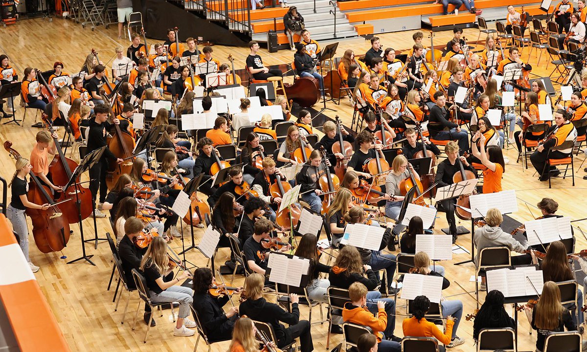On May 6, Moorhead Orchestra students in grades 6-12 held an All-City Orchestra concert in the MHS gymnasium. The performance featured individual group sets, culminating in a joint performance where all the orchestra students played a song together. #OnceSpudAlwaysASpud