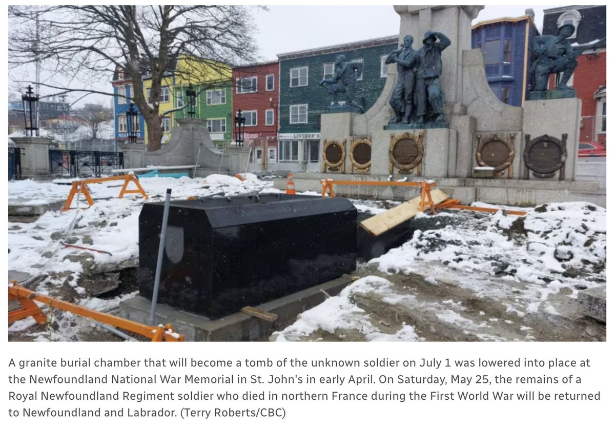 CBC NL: A historic homecoming will take place Saturday as an unknown soldier returns to St. John's; Transfer of remains ceremony to be held at Beaumont Hamel, site of 1916 annihilation of Royal Newfoundland Regiment #OpDISTINCTION #RNFLDRFamily #WWI