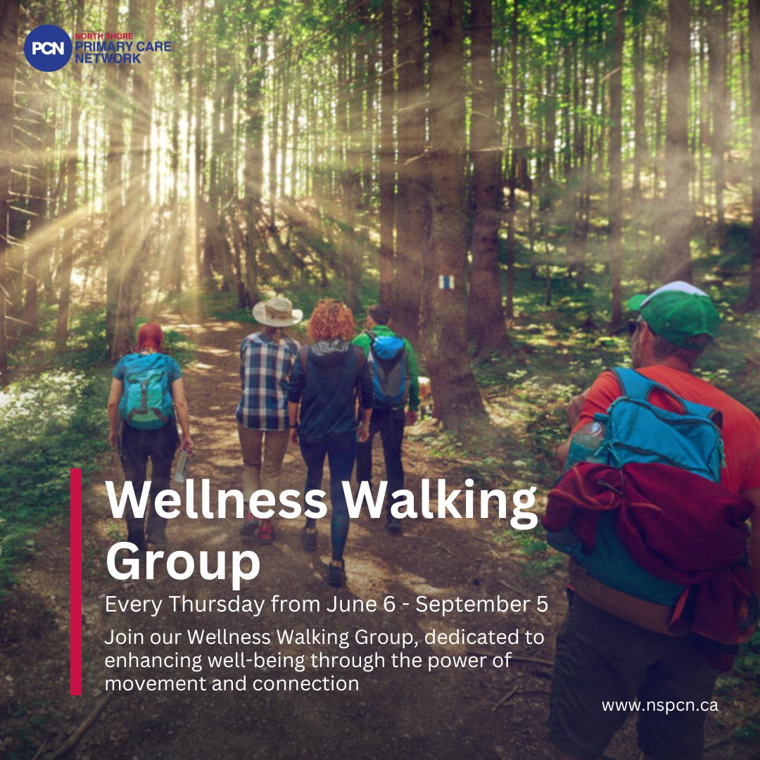 NorthShorePCN's tweet photo. Come walk with us and take positive steps towards a healthier mind, body, and spirit!

Happening every Thursday at 11:00am from June 6 to September 5, 2024.

To learn more about the group, check your eligibility, and find out how to apply, visit: https://t.co/NEVfBxf4Sp https://t.co/9a8iHHc9Kk