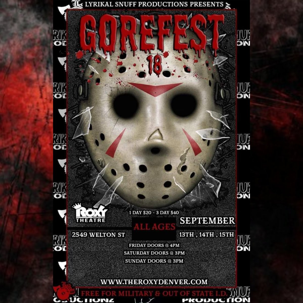 #GOREFEST18... IS COMING!!! September 13th-15th, Denver, CO at @TheRoxyDenver. GET YOUR TICKETS NOW!!! 🩸😈👆🏾🩸 #LSP