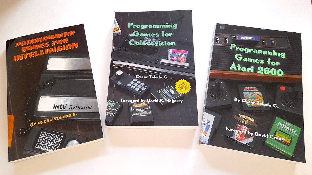 My trilogy for programming the most popular 2nd generation consoles: Atari 2600, Intellivision, and Colecovision! Now available from lulu.com/spotlight/nano… #retro #retrogaming #atari2600 #colecovision #intellivision #sg1000 #sega #msx