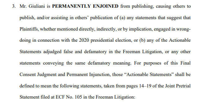 NEW: On the same day he pleaded not guilty to the AZ election interference indictment, Rudy Giuliani agrees to a permanent injunction barring him from defaming GA election workers Ruby Freeman and Shaye Moss in connection with the 2020 election. 1/