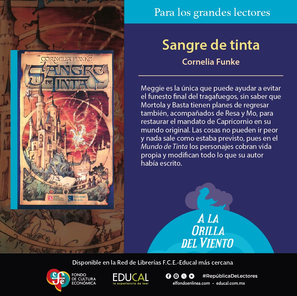 #EducalRecomienda #SangreDeTinta de #CorneliaFunke.

Disponible en tu librería F.C.E.-Educal.

<a href="/fcemexico/">Fondo de Cultura Económica</a>
#ALaOrillaDelViento #ParaLosGrandesLectores #Juvenil #Reimpresión #RepúblicaDeLectores