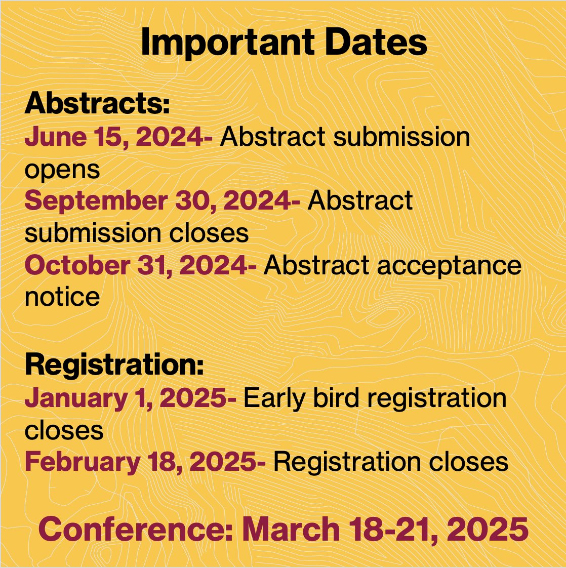 Mark these dates in your calenders to be sure to not miss any deadlines!