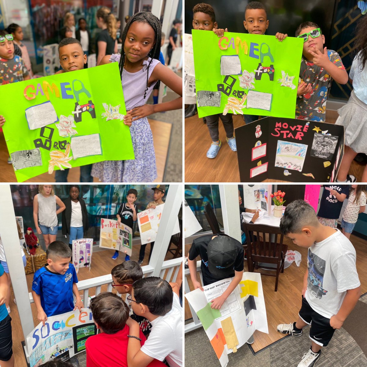 Today the kids got to show off their PBL Career Day. They have been working hard on researching and making their posters of their dream job. @HumbleISD_CE
